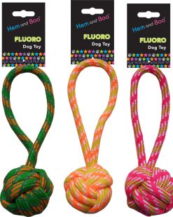 H&B fluro rope knot toy short handle Dog Toy