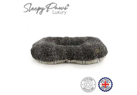 Sleepy Paws Oval Bed Cushion 90x60cm Oatmeal & Check