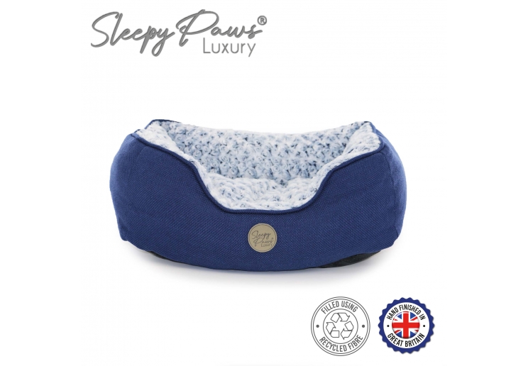 Square Bed 68x53cm Navy & Iced Plush