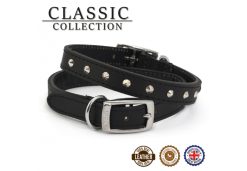 Leather Stud Collar Black 26-31cm Size 2