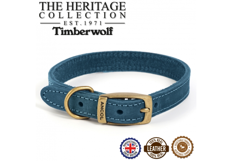 Timberwolf Leather Collar Blue 35-43cm Size 4