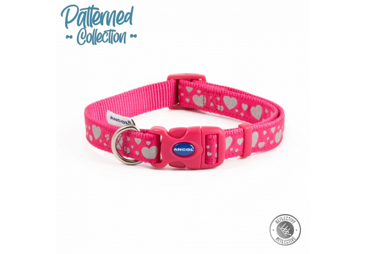 Fashion Collar Pink Reflective Hearts Adj 30-50cm