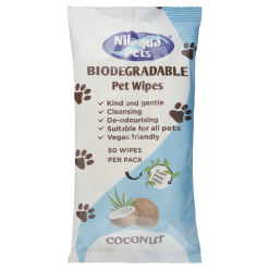 Biodegradable Pet Wipes 50 pack in coconut.