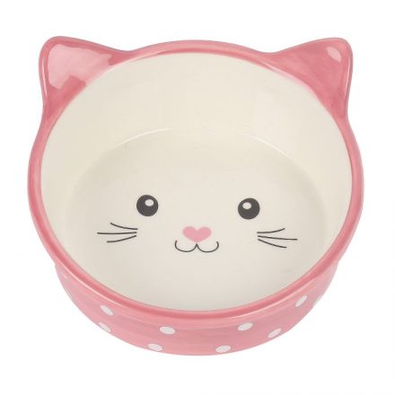 Polka Cat Bowl - Pink