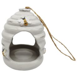 White Ceramic Honey Pot Bird Feeder
