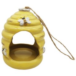 Yellow Ceramic Honey Pot Bird Feeder