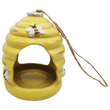 Yellow Ceramic Honey Pot Bird Feeder