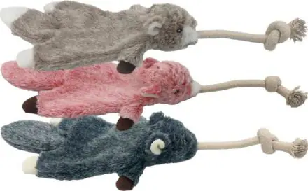 Hem and Boo Flattie Rat with rope & squeaky ball Dog Toy Mixed