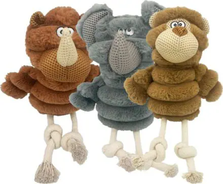 Hem and Boo Wild Animals with Rope Legs Dog Toy