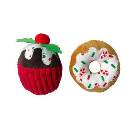 HP Christmas Donut & Pudding Soft Dog Toy 2pc Set