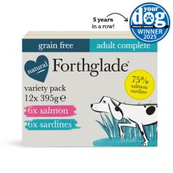 Forthglade GRAIN FREE Complete Adult Fish Variety Pack, 395G 12 PK (6xSalmon, 6xSardines)