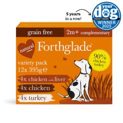 Forthglade JUST Poultry Adult Variety Pack Grain Free, 395G 12 PK (4xChicken, 4xLiver, 4xTurkey)