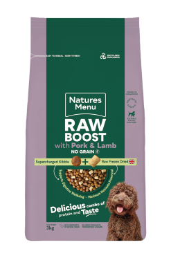 Natures Menu Raw Boost Pork + Lamb Dog Kibble 3kg (No Grain)