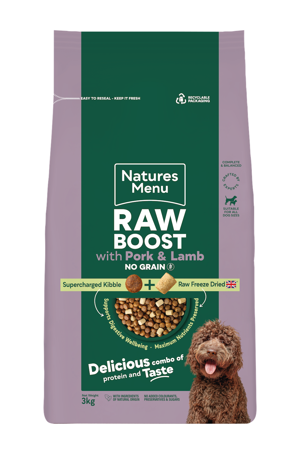 Natures Menu Raw Boost Pork + Lamb Dog Kibble 3kg (No Grain)