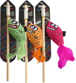H&B Wood Wand Fish & Feather Cat Toy (mixed) 30cm