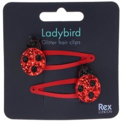 LADYBIRD GLITTER HAIR CLIPS, SET 2