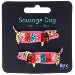 Sausage Dog glitter hair clips, Set 2