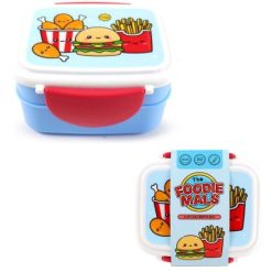 Foodiemals Clip Lock Stacked Bento Lunch Box with Cutlery, 15.5cm