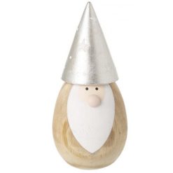 Wooden Santa With Silver Hat, 12cm