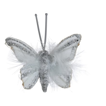 White Butterfly Organza With Spangle Rim On Clip, 5cm