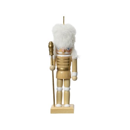 Bauble: Wooden Nutcracker Hanger w/ Faux Fur Hat 12.5cm