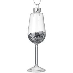 Bauble: Champagne Glass Glitter Hanger,12cm