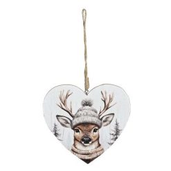 Bauble: Winter Deer Heart Hanger, 15cm