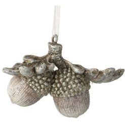 Bauble: Hanging Silver Leaf & Acorns, 7.5cm