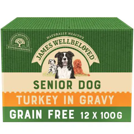 James Wellbeloved Grain Free Senior Dog Food Pouch Turkey in Gravy 12pk - 100g