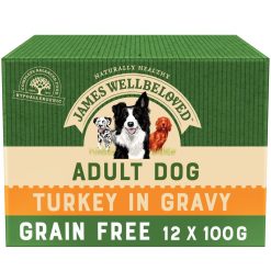 James Wellbeloved Grain Free Adult Dog Food Pouches Turkey in Gravy 12pk - 100g
