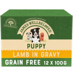 James Wellbeloved Grain Free Puppy Dog Food Pouches Lamb in Gravy 12pk - 100g