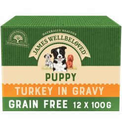 James Wellbeloved Grain Free Puppy Dog Food Pouches Turkey in Gravy 12pk - 100g