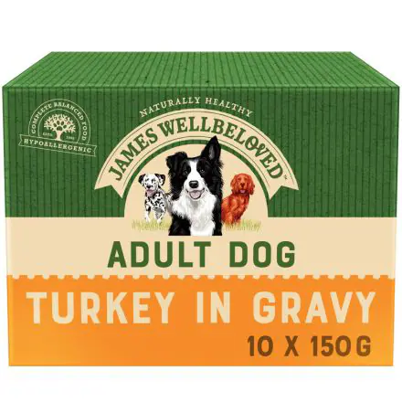 James Wellbeloved Adult Dog Food Pouches Turkey in Gravy 10pk - 150g