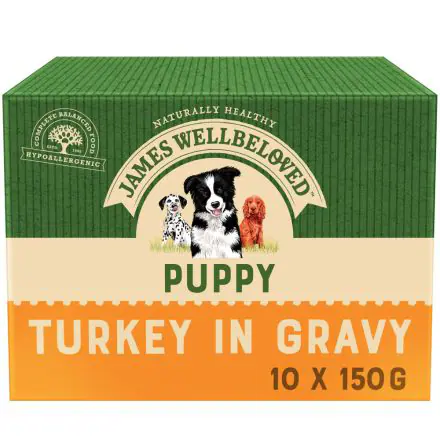 James Wellbeloved Puppy Dog Food Pouches Turkey in Gravy 10pk - 150g