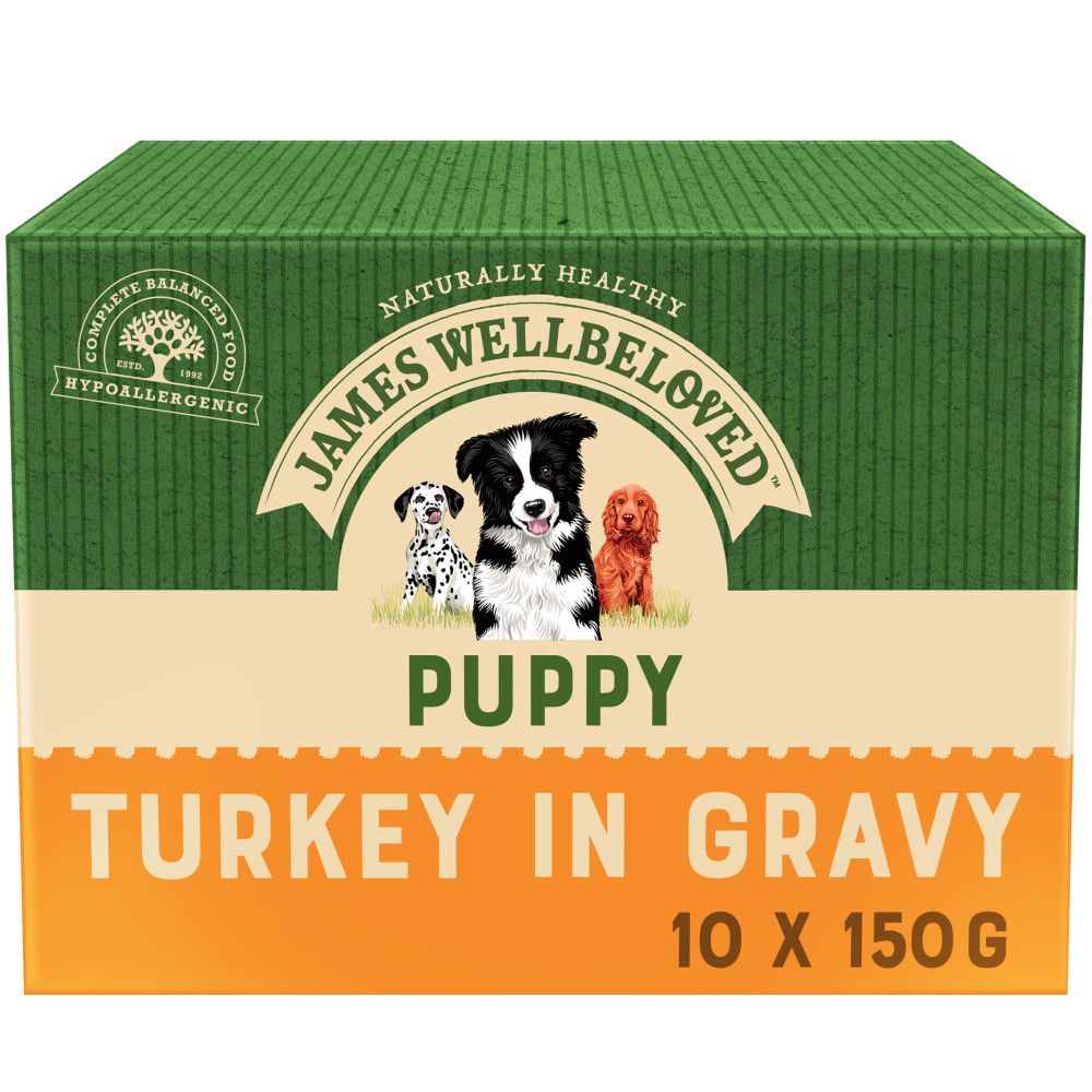 James Wellbeloved Puppy Dog Food Pouches Turkey in Gravy 10pk - 150g