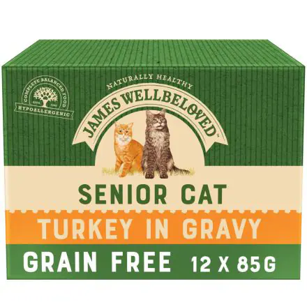 James Wellbeloved Grain Free Senior Cat Food Pouches Turkey in Gravy 12pk - 85g