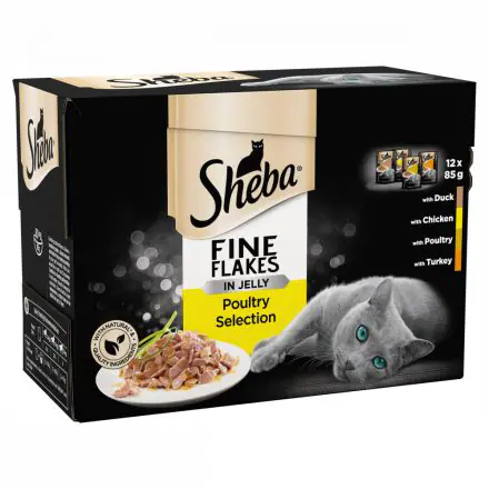Sheba Fine Flakes Cat Pouches Poultry Collection in Jelly 12pk - 85g