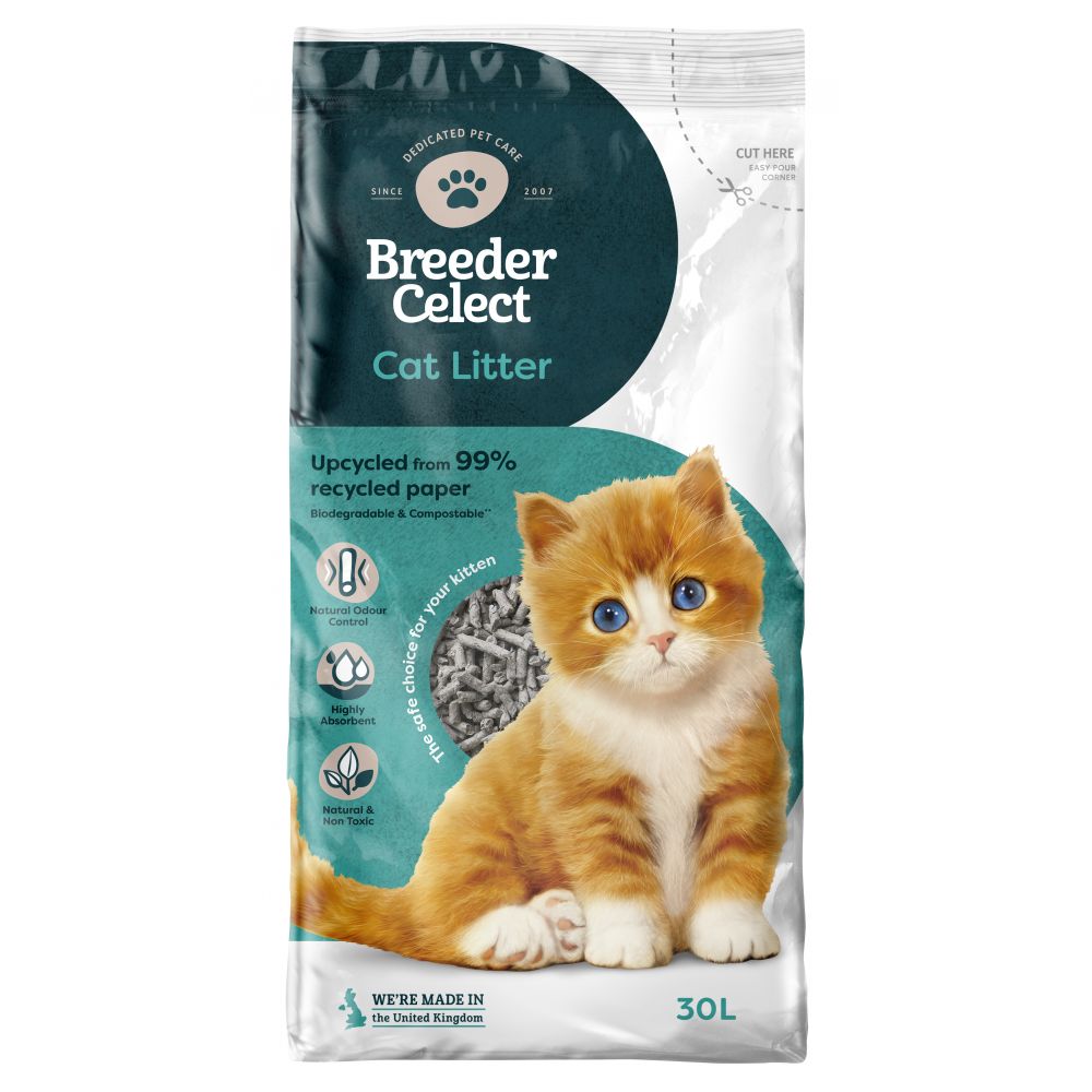 Breeder Celect Recycled Paper Pellet Cat Litter 30 Litre - 30 litres