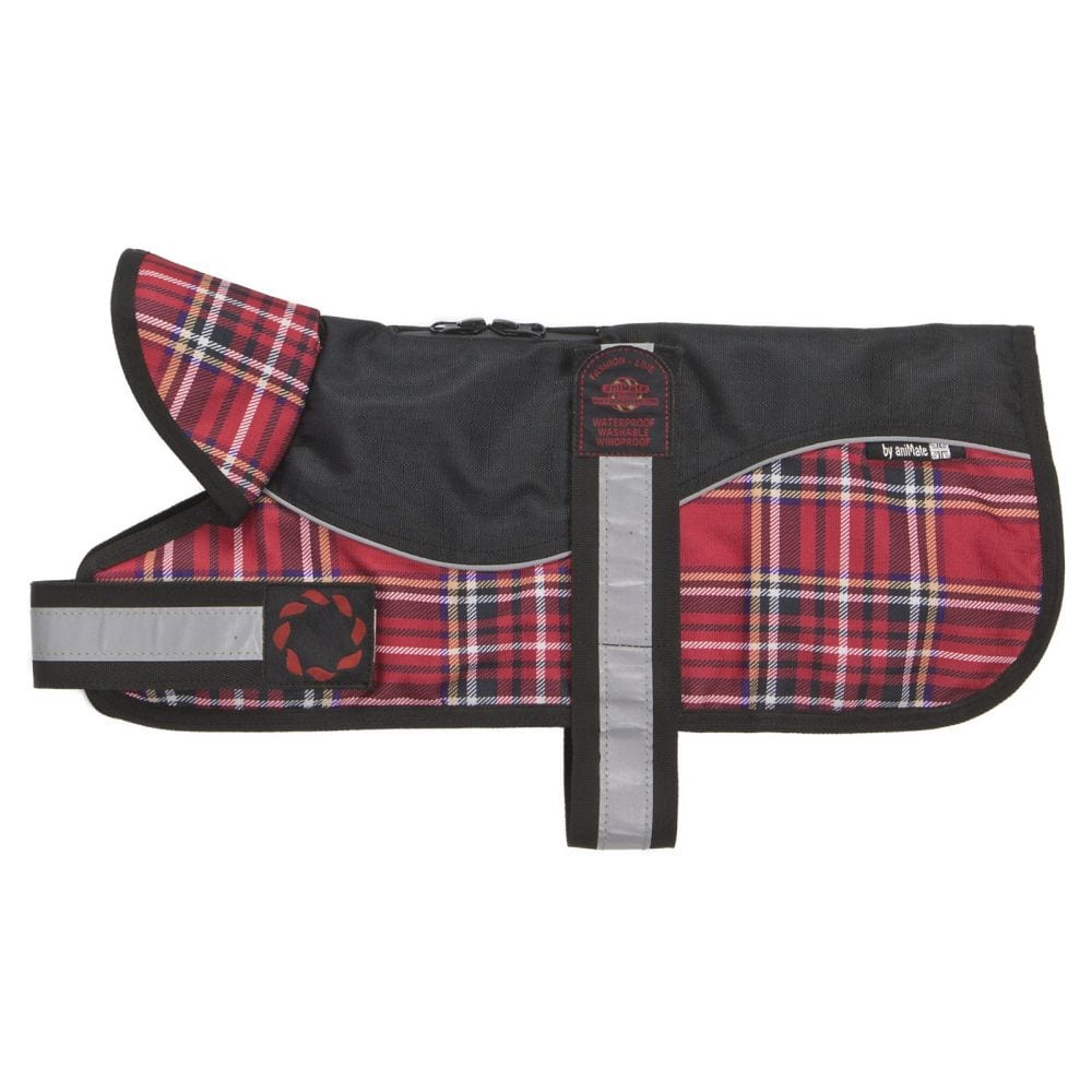 Animate Reflective Black/Red Tartan Padded Harness Coat  10" (26cm) - 10 inches