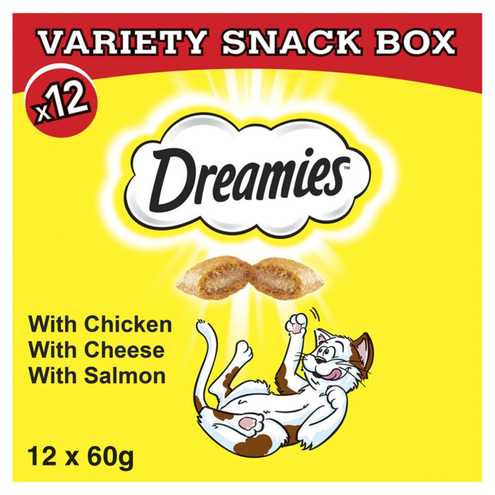 Dreamies Variety Snack Box Cat Treats with Chicken, Cheese & Salmon - 720g