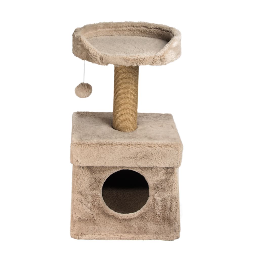 Dubex Short Plush Platform & House Cat Scratcher Beige