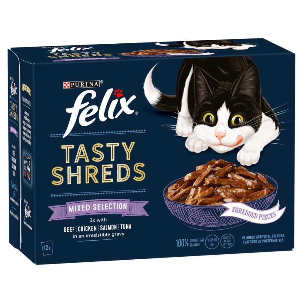 FELIX TASTY SHREDS Mixed Selection in Gravy Wet Cat Food 40x80g 80g