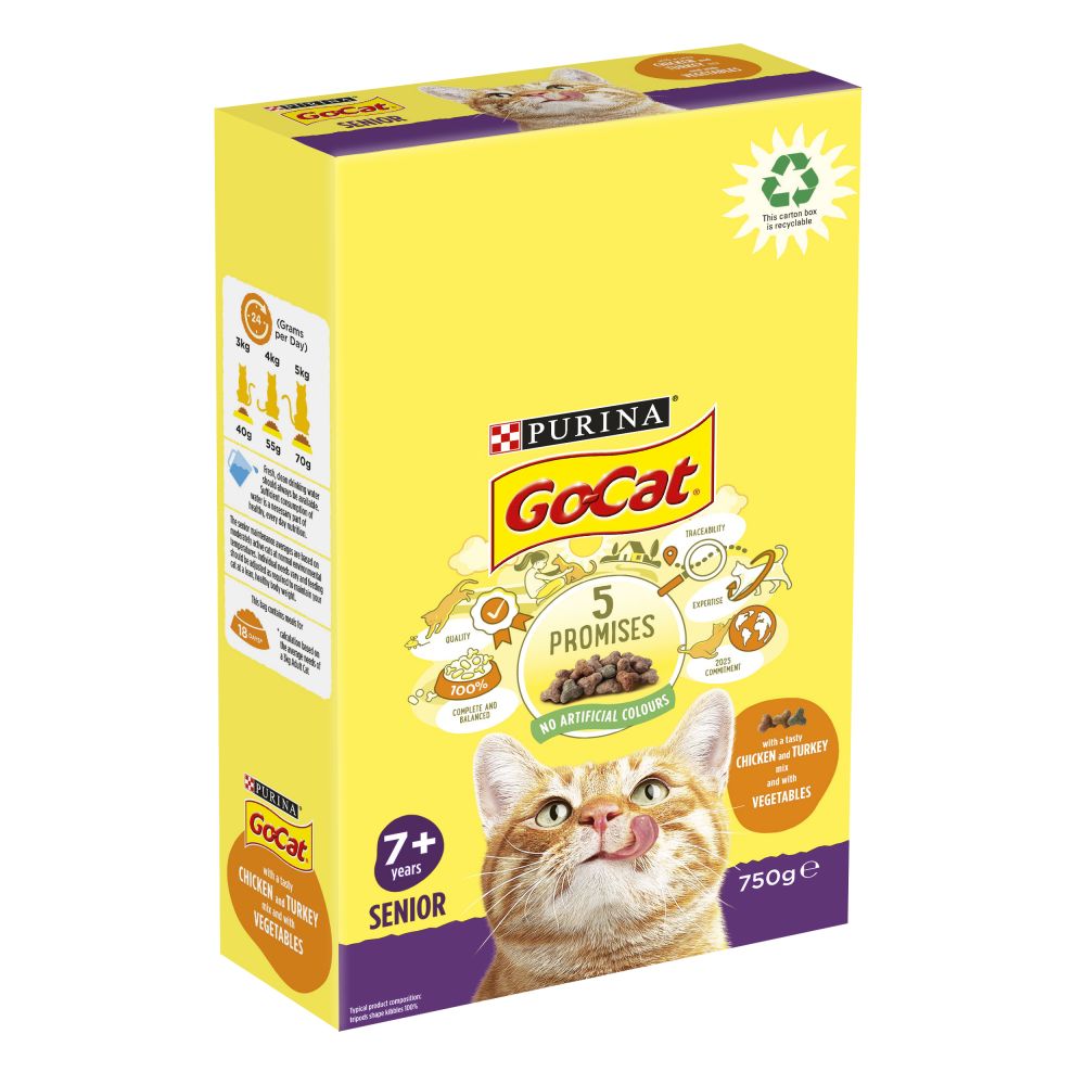 GoCat Senior with Chicken, Turkey and Vegetables Dry Cat Food 750g
