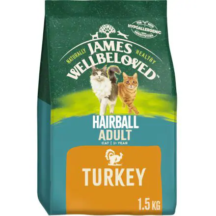 JAMES WELLBELOVED Cat Adult Hairball Turkey & Rice - 1.5kg