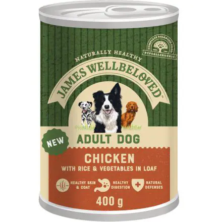James Wellbeloved Adult Wet Dog Food Tin Chicken & Rice in Loaf 400g - 400g, case of 12