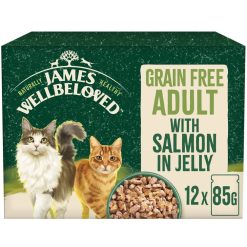 James Wellbeloved Grain Free Adult Cat Food Pouches Salmon in Jelly 12 Pack - 85g