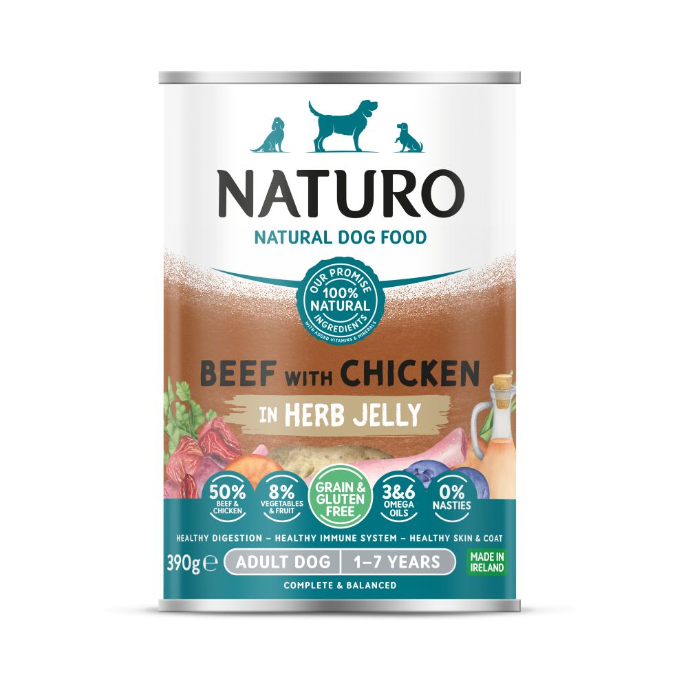 Naturo Adult Dog Grain & Gluten Free Beef with Chicken in Herb Jelly - 390g, case of 12