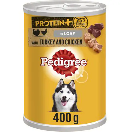 PEDIGREE Protein Plus Dog Tin with Turkey & Chicken in Loaf - 400g, case of 12