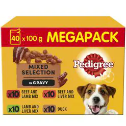 Pedigree Adult Wet Dog Food Pouches Mixed in Gravy Mega Pack 40 x 100g - 100g