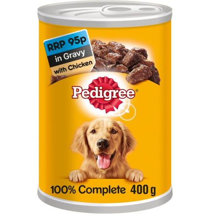 Pedigree Adult Wet Dog Food Tin with Chicken in Gravy 400g (MPP 95p) - 400g, case of 12